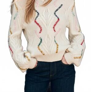 NEW JUMPER1234 cashmere wool overstitch cable turtle jumper in cream